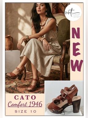 NEW Cato Comfort Clog Sandal Shoes Brown Size 10 Boho Style Strappy Heels